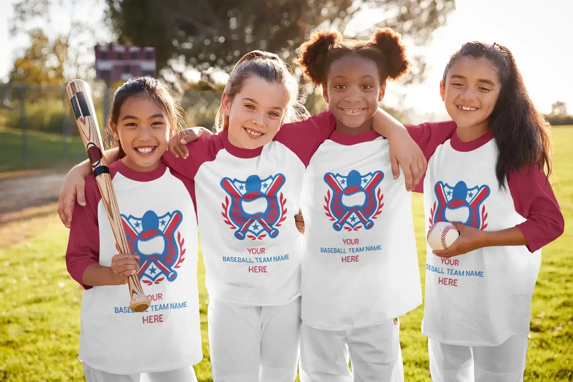 Kids wearing custom baseball team t-shirts, showing how your artwork can appear with same day custom t-shirt printing in Detroit Michigan, Michigan