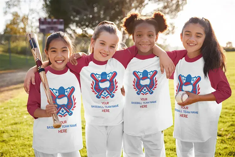 Kids wearing custom t-shirts for a baseball team, produced with same day custom t-shirt printing Kids wearing custom t-shirts for a baseball team, produced with same day custom t-shirt printing